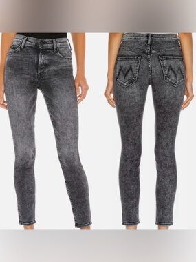 MOTHER The Stunner High Rise Skinny Jeans 29 Charcoal “Train Stops” Denim